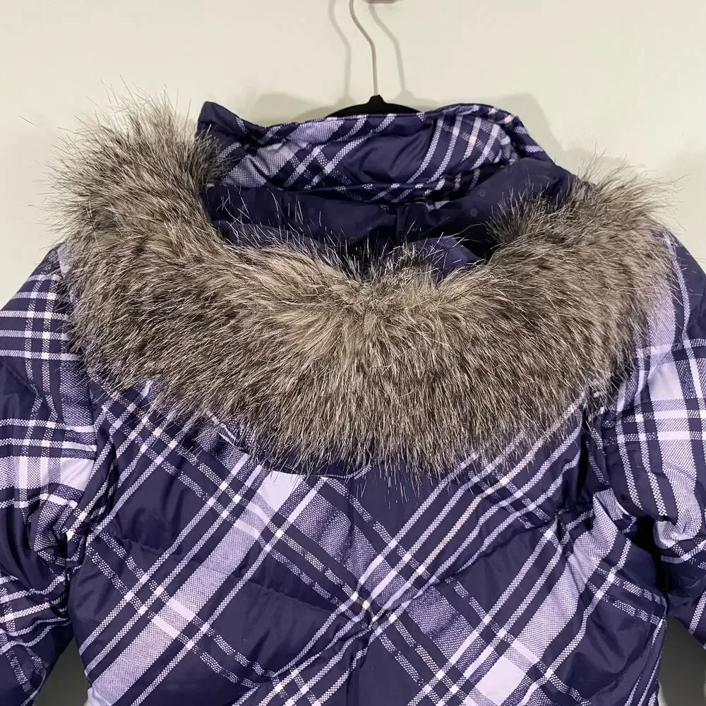 Columbia Youth Girl's Purple Print Snow Trinity Hooded Down Jacket Size 14/16